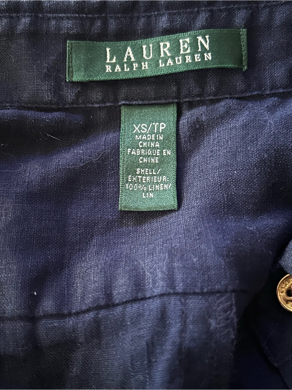 Lauren Ralph Lauren 100% Linen Navy Blue Button Down Shirt Dress Size XS - Picture 5 of 9